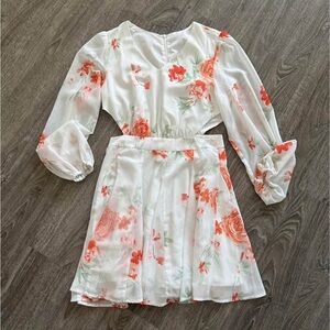 CC Boutique White Dress with Coral Floral Print